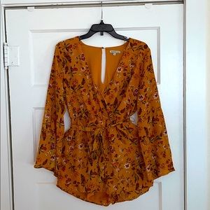 Charlotte Russe Floral Romper Mustard